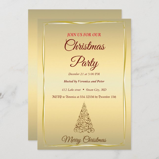 Elegante invitación de Navidades dulces de oro (Anverso / Reverso)