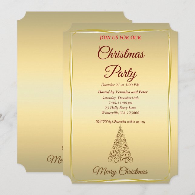 Elegante invitación de Navidades dulces de oro (Anverso / Reverso)