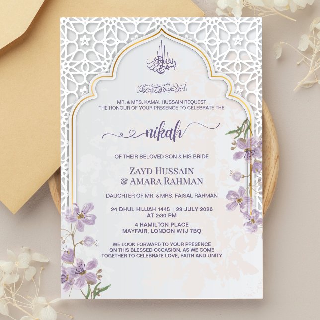Elegante Invitación de Nikah con Arco Islámico | A (Subido por el creador)