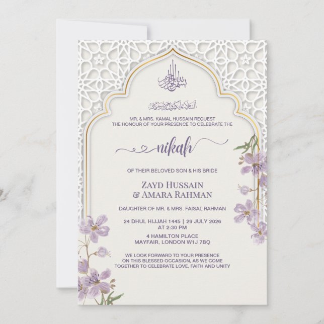 Elegante Invitación de Nikah con Arco Islámico | A (Anverso)