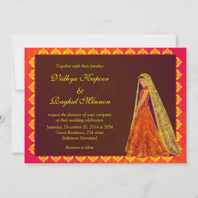Elegante Invitación de novia india / matrimonio Da (Anverso)