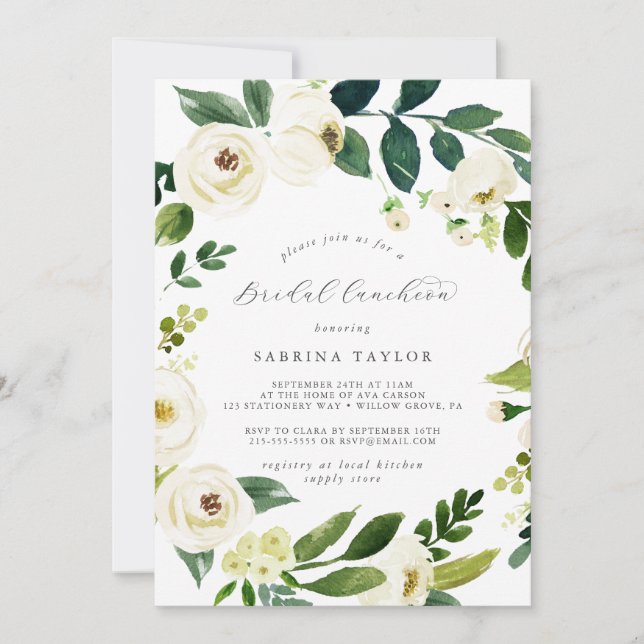 Elegante Invitación de Novias Florales Blancas (Anverso)