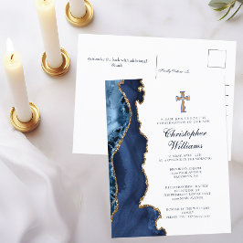 Elegante invitación de oro azul de la marina de co