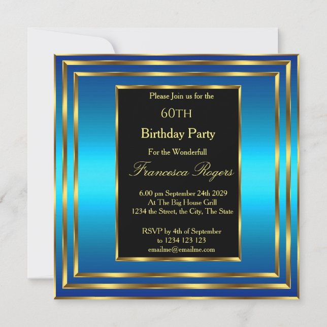 Elegante Invitación de Oro del Océano Azul en los  (Anverso)