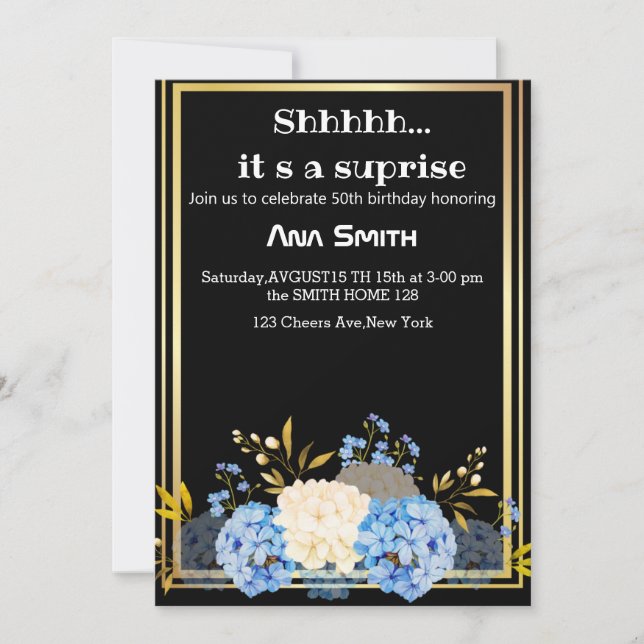 ELEGANTE INVITACIÓN DE ORO NEGRO SORPRESA (Anverso)