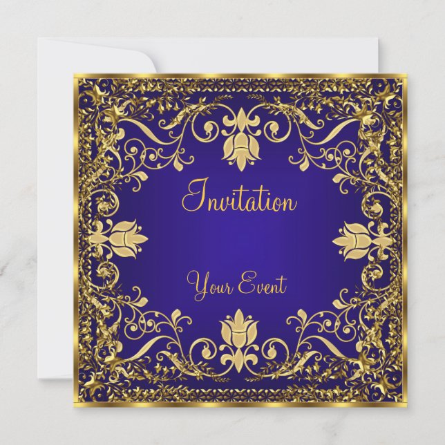 Elegante invitación de oro real azul (Anverso)