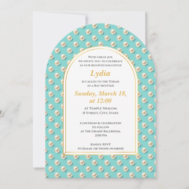 Elegante invitación de Pearl Bat Mitzvah (Anverso)