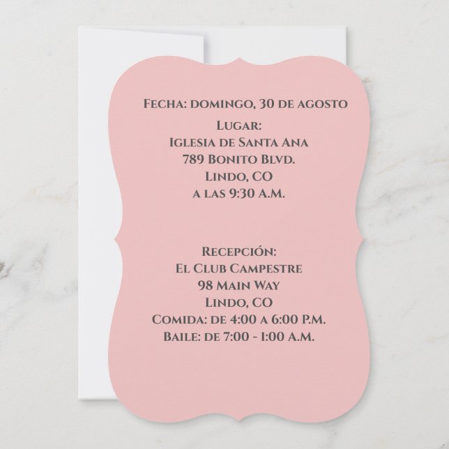 Elegante invitación de quinceañera (Reverso)