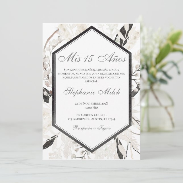 Elegante Invitación de Quinceañera (Anverso de pie)