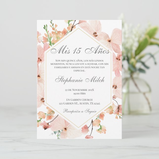 Elegante Invitación de Quinceañera (Anverso de pie)