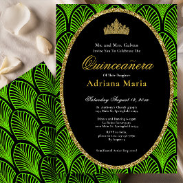 Elegante Invitación de Quinceañera Arte Deco Verde