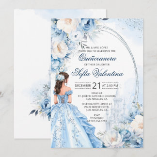 Elegante Invitación de Quinceañera Azul Bebé