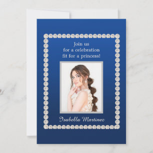 Elegante Invitación de Quinceañera Azul Real con P