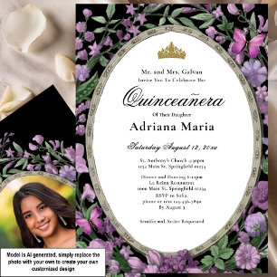 Elegante Invitación de Quinceañera con Flores Rosa