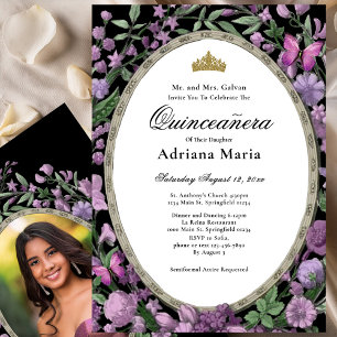 Elegante Invitación de Quinceañera con Flores Rosa