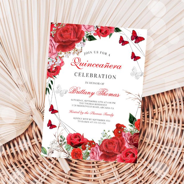 Elegante Invitación de Quinceañera con Mariposa Fl (Subido por el creador)