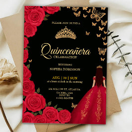 Elegante invitación de Quinceañera con rosas rojas