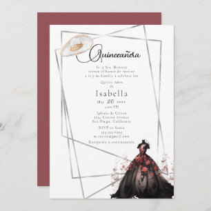 Elegante invitación de Quinceanera con traje negro