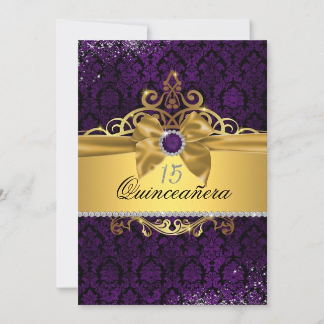 Elegante Invitación de Quinceanera de color morado (Anverso)