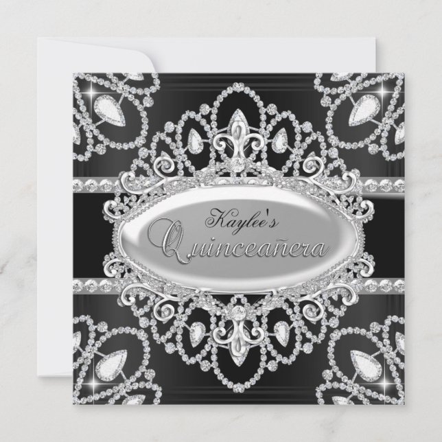 Elegante invitación de Quinceañera de diamante neg (Anverso)