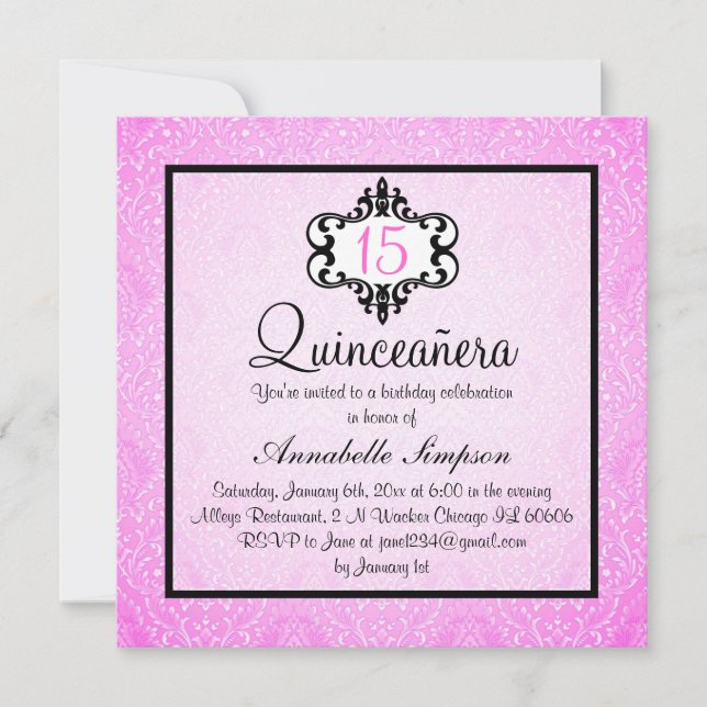 Elegante invitación de Quinceanera de Moda rosa/ne (Anverso)