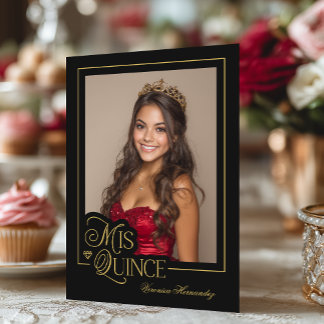 Elegante Invitación de Quinceañera de Oro Negro Mi