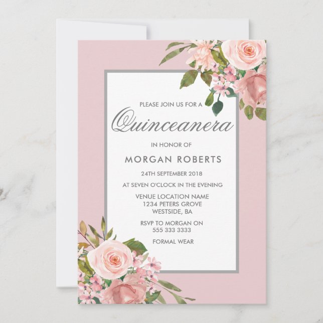 Elegante Invitación de Quinceanera de Oro Rosa Ros (Anverso)