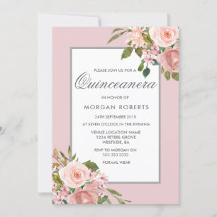 Elegante Invitación de Quinceanera de Oro Rosa Ros