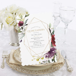 Elegante Invitación de Quinceañera en Borgoña