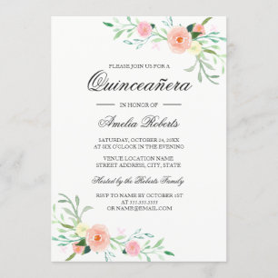 Elegante Invitación de Quinceañera Floral con Acua