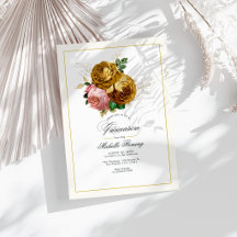 Elegante Invitación de Quinceañera Floral Dorada y