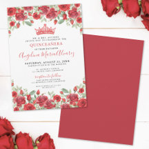 Elegante Invitación de Quinceañera Floral Roja