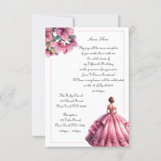 Elegante Invitación de Quinceañera floral rosa