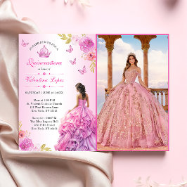 Elegante Invitación de Quinceañera floral rosa Rub