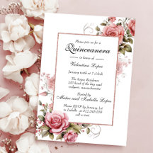 Elegante Invitación de Quinceanera floral rosa Rub