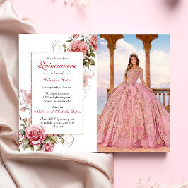 Elegante Invitación de Quinceañera floral rosa Rub