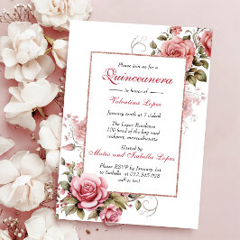 Elegante Invitación de Quinceanera floral rosa Rub