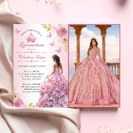 Elegante Invitación de Quinceañera floral rosa Rub