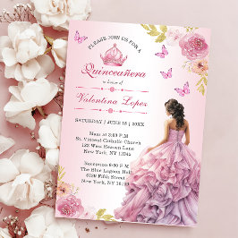 Elegante Invitación de Quinceañera floral rosa Rub
