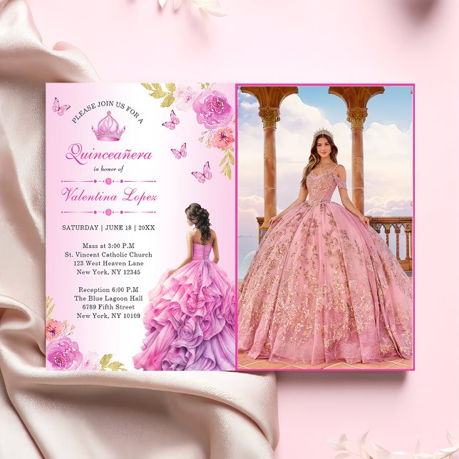 Elegante Invitación de Quinceañera floral rosa Rub (Subido por el creador)