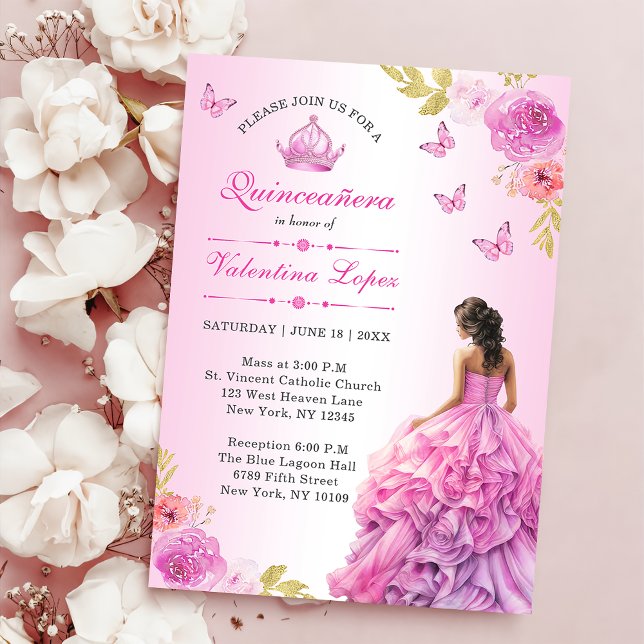 Elegante Invitación de Quinceañera floral rosa Rub (Subido por el creador)
