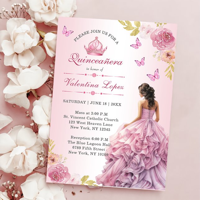 Elegante Invitación de Quinceañera floral rosa Rub (Subido por el creador)