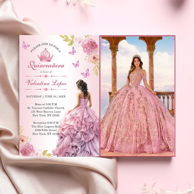 Elegante Invitación de Quinceañera floral rosa Rub (Subido por el creador)
