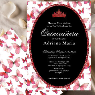Elegante Invitación de Quinceañera Mariposas Rojas