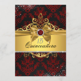 Elegante Invitación de Quinceanera Rojo de Oro