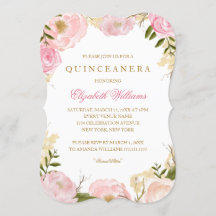 Elegante Invitación de Quinceanera Rosa