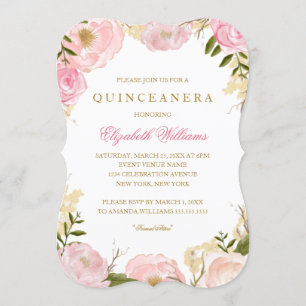 Elegante Invitación de Quinceanera Rosa