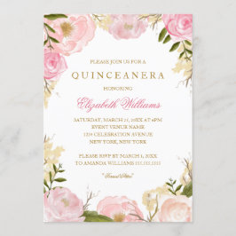 Elegante Invitación de Quinceanera Rosa