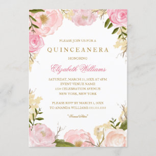 Elegante Invitación de Quinceanera Rosa