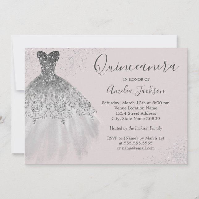 Elegante invitación de Quinceanera Rosa Dusty (Anverso)